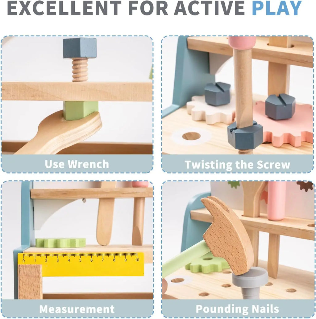 Robotime Tool Bench Set Mini Wooden Work Bench Construction Toys Educational Pretend Play Gift Toy Tools Set for Boys Girls