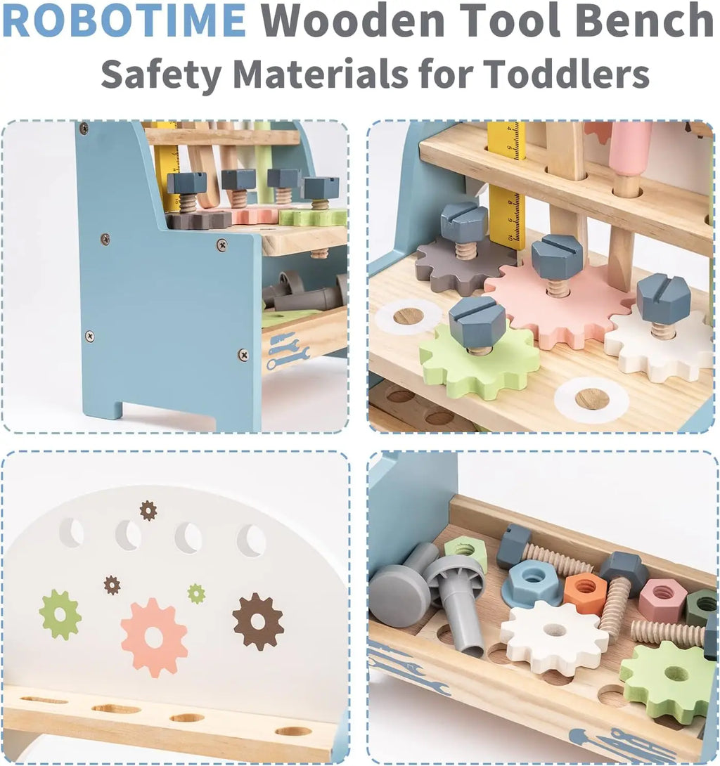 Robotime Tool Bench Set Mini Wooden Work Bench Construction Toys Educational Pretend Play Gift Toy Tools Set for Boys Girls