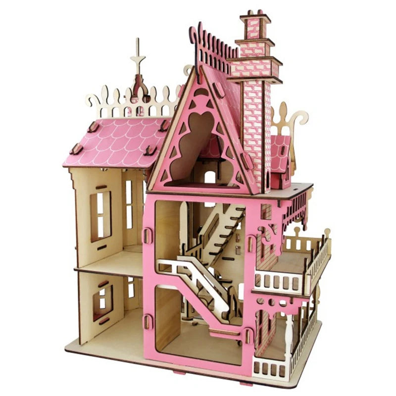 3D Wooden Jigsaw Doll House Villa Model DIY Dollhouse Wood Puzzle Children Educational Toys For Kids Girls Room Home Decoration