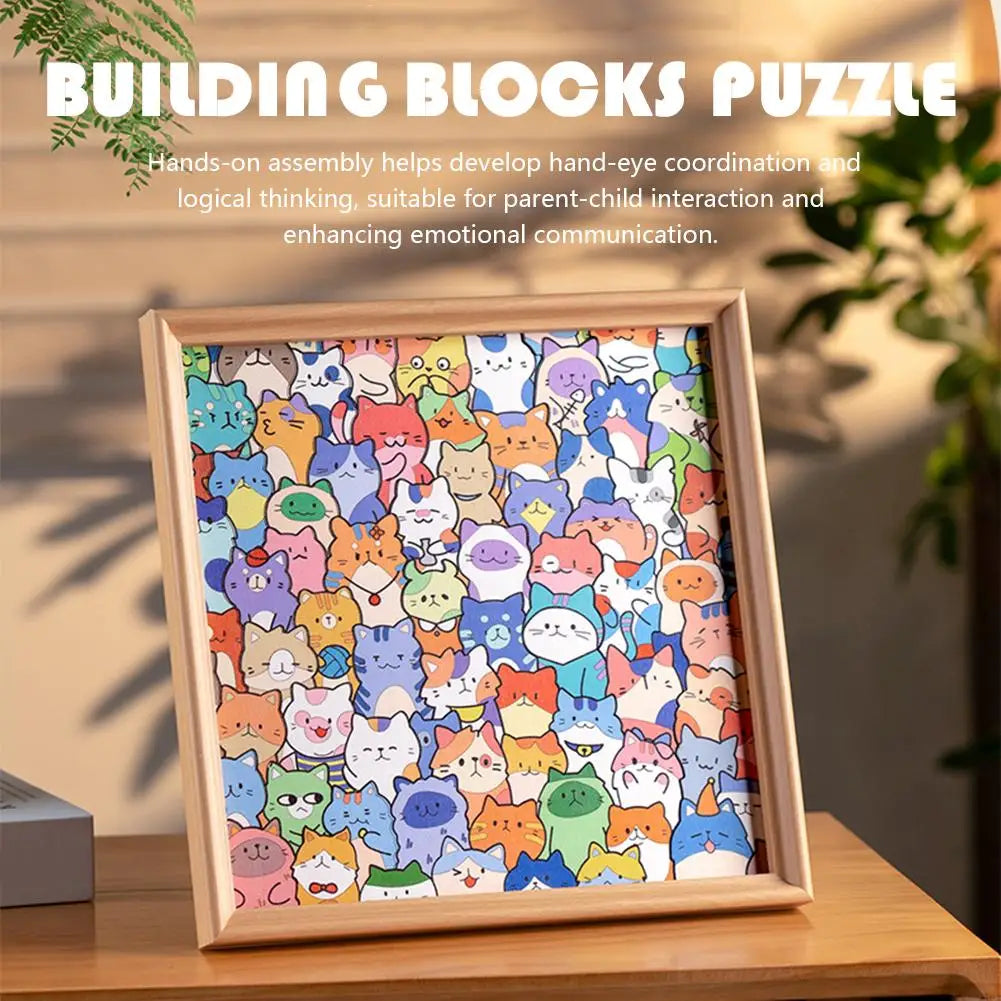 Cartoon Cute Kitten Wooden Puzzles Toys Creative Hand-painted DIY Assembly Toy Puzzle Christmas Gift